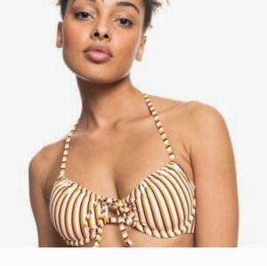 Roxy, NWT, Printed Beach Classics Underwire Bikini Top, XS, Striped.